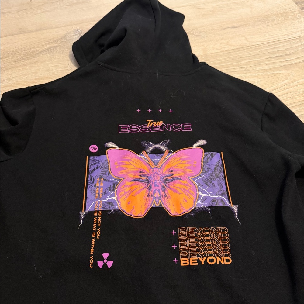 Black Hoodie with Butterfly Graphic